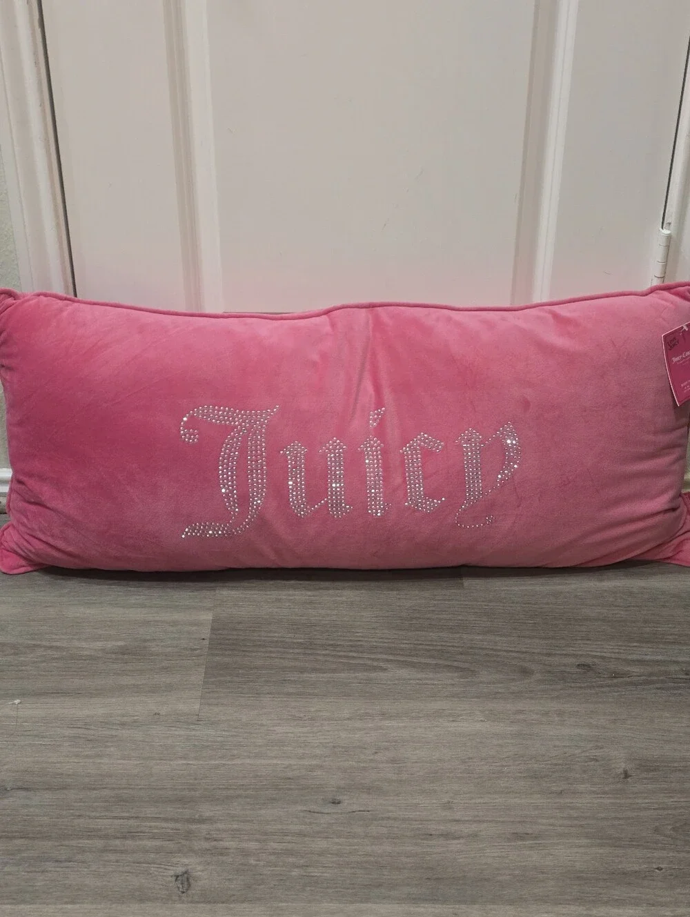 Juicy Couture Home Silver-Tone Rhinestone Decorative Pillow- Hot Pink